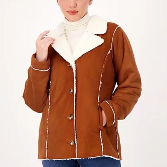 Susan Graver Weekend Bonded Faux Suede & Sherpa Coat - Picture 1 of 7